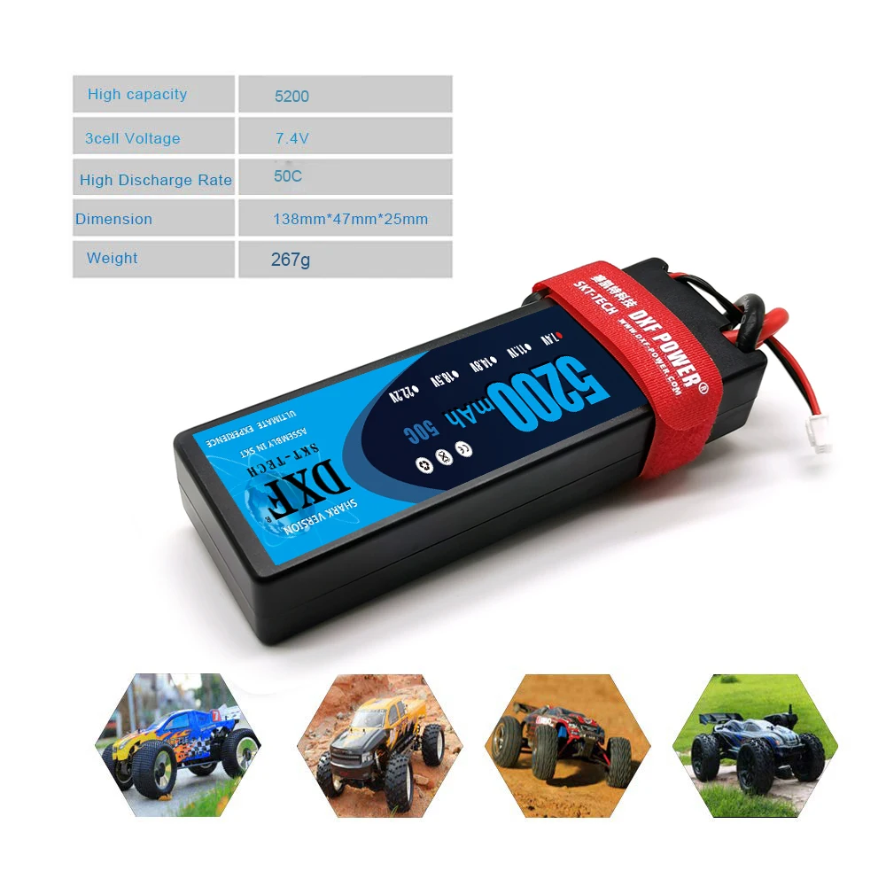 2PCS DXF 5200mAh 7.4V 50C Lipo Batteries for RC Car 2S RC Lipo Battery with Deans Plug For RC Car Truck Helicopter Boats