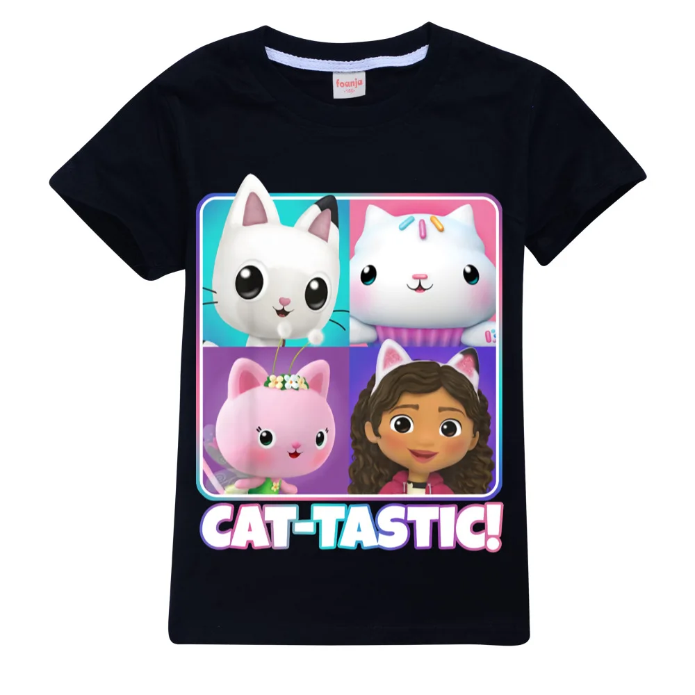 Gabby Cats Tastic Kids T Shirt for Girls Boys Summer Clothes Round Neck Short Sleeves Tops Fashion Children T-shirt Cartoon Tees