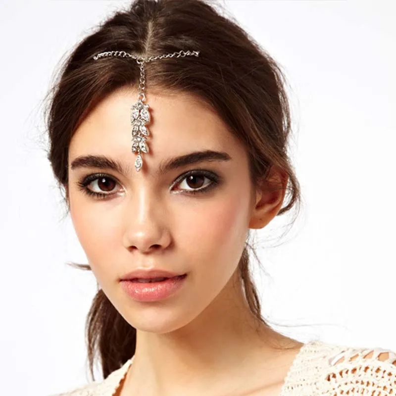 Forehead Hair Pins Ethnic Rhinestone Pendant Hairpin Decorations Indian Hair Jewelry Headpiece Hair Accessories for Women Girls