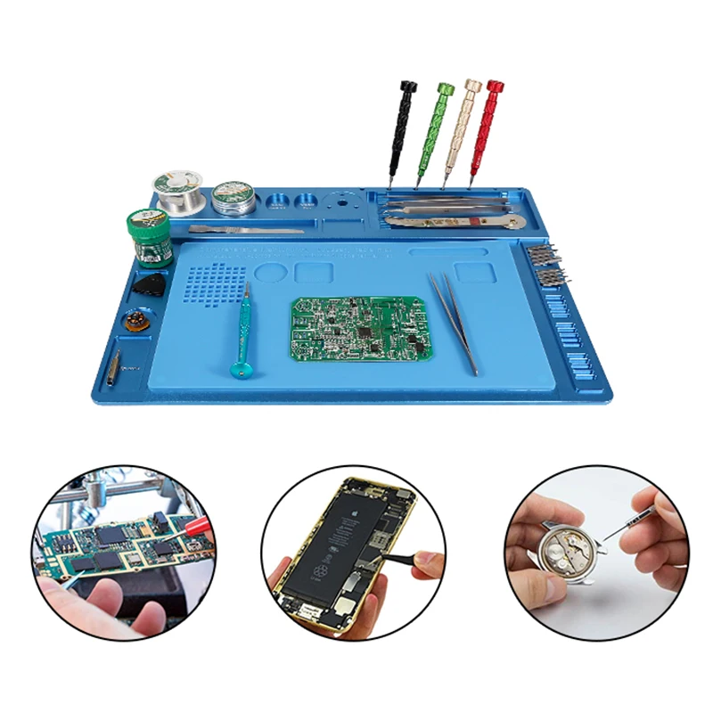 Aluminum Alloy With Silicone Work Platform Heat Resistant Insulation Desk Hot Air Station Mat Mobile Phone BGA PCB Soldering