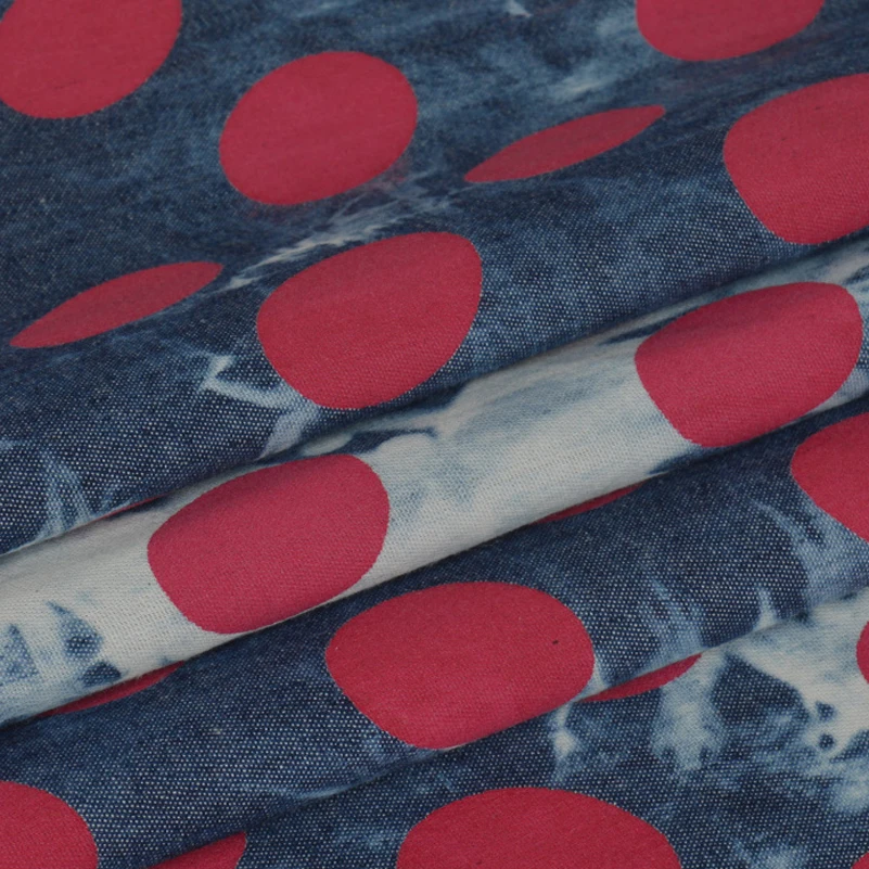 Summer Thin Non Elastic Blended Printed Denim Fabric for Quilting Sewing Clothes Skirt per Half Meter