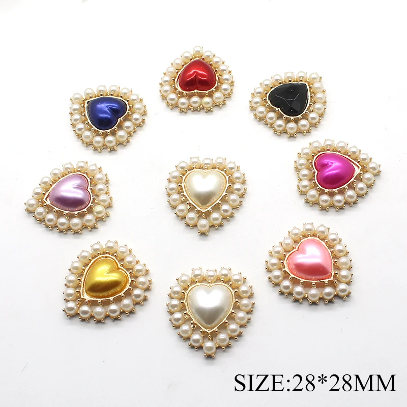 28MM 5Pcs/Set Peach Heart Alloy Pearl Fittings Snaps, Used For Wedding DIY HandMade Jewelry Accessories Craft Sewing Make