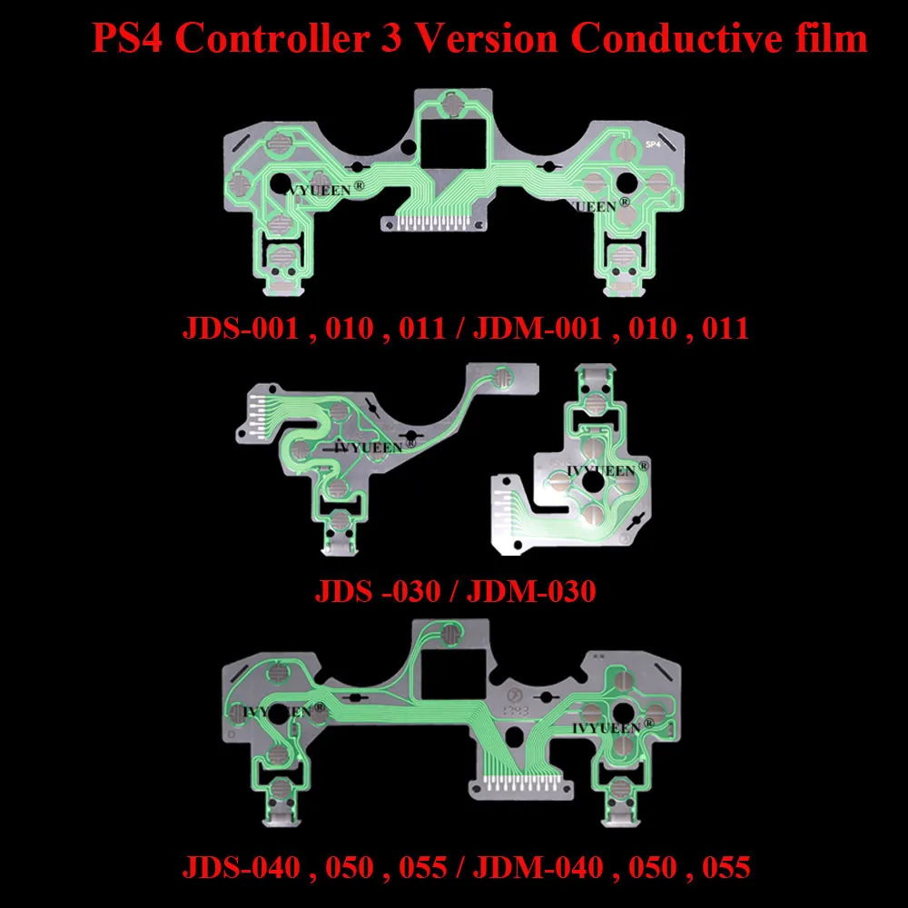 Ivyueen película condutora, 10 pçs, para dualshock 4, ps4, pro, slim, teclado, pcb, circuito de fita, jds, jdm, 055, 001, 011, 030, 040, 050