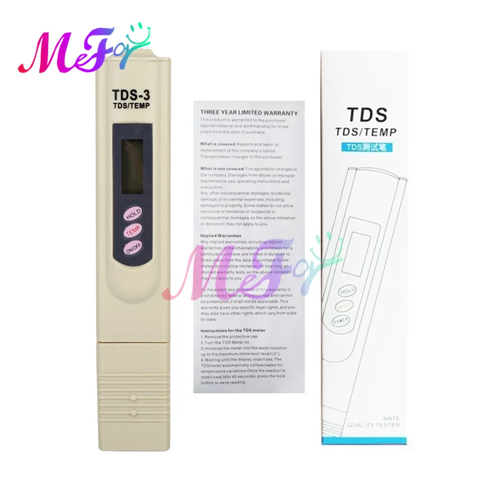 Portable Pen Digital Water Meter Filter Measuring Water Quality Purity Tester TDS Temperature Meter With Battery Thermometer