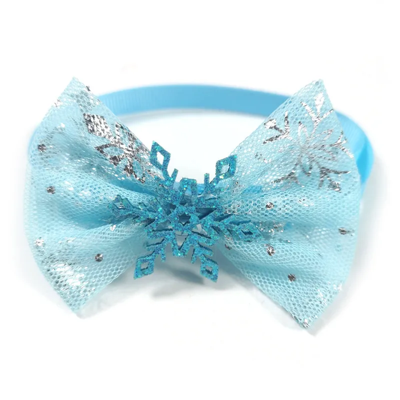 30/50pcs Winter Style Pet Dog Bow Ties Snowflake Neckties Puppy Cat Dog Blue Yarn Bowties Collar Pet Dog Grooming Products