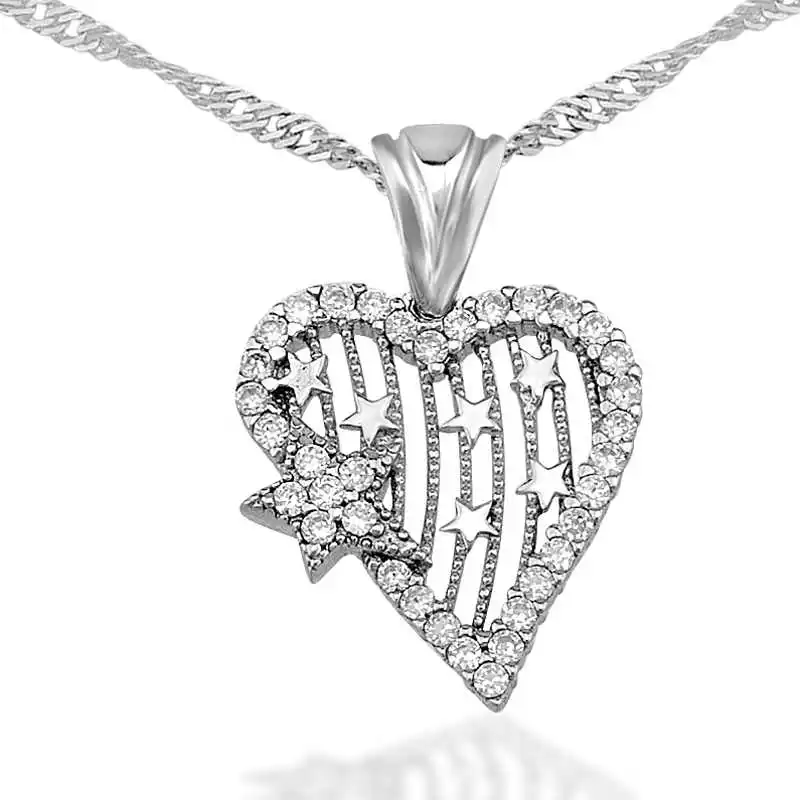 Silver Heart Star Women 'S Necklace Zircon Stone 925 Sterling Women Fine Jewelry Wedding Party Birthday Gift - Box - Pendant - Chain Choker - Female - Ladies - Fashion