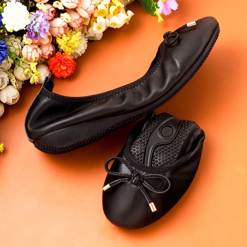 New Hot Fashion Bow Slip On Ladies Flats mocassini scarpe Plus Size 34-44 ballerine da donna scarpe da barca da donna morbide in vera pelle