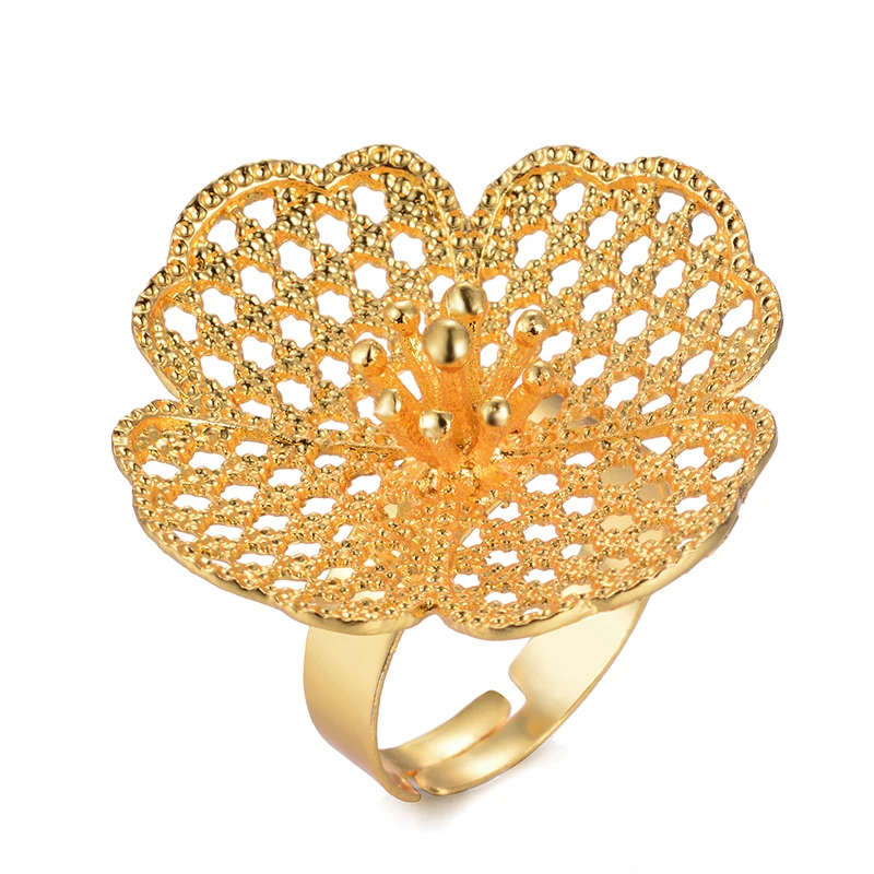 NEW 24K Flower Dubai Gold Color Ring for Women Man Ethiopian Wedding Ring India/Ethiopian/African/Nigerian/Israel/Arabic Items