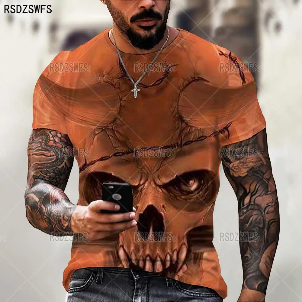 2021New Summer 3D T-Shirt Men Clothing Breathable Skull&Death Short Sleeve Fashion O-Neck Street Wear Cool Customizable 110-6 XL