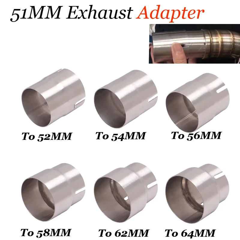 Universal Motorcycle Exhaust Adapter Escape 52mm 54mm 56mm 58mm 62mm 64 to 51mm Pipe connection Reducer Muffler Stainless Steel