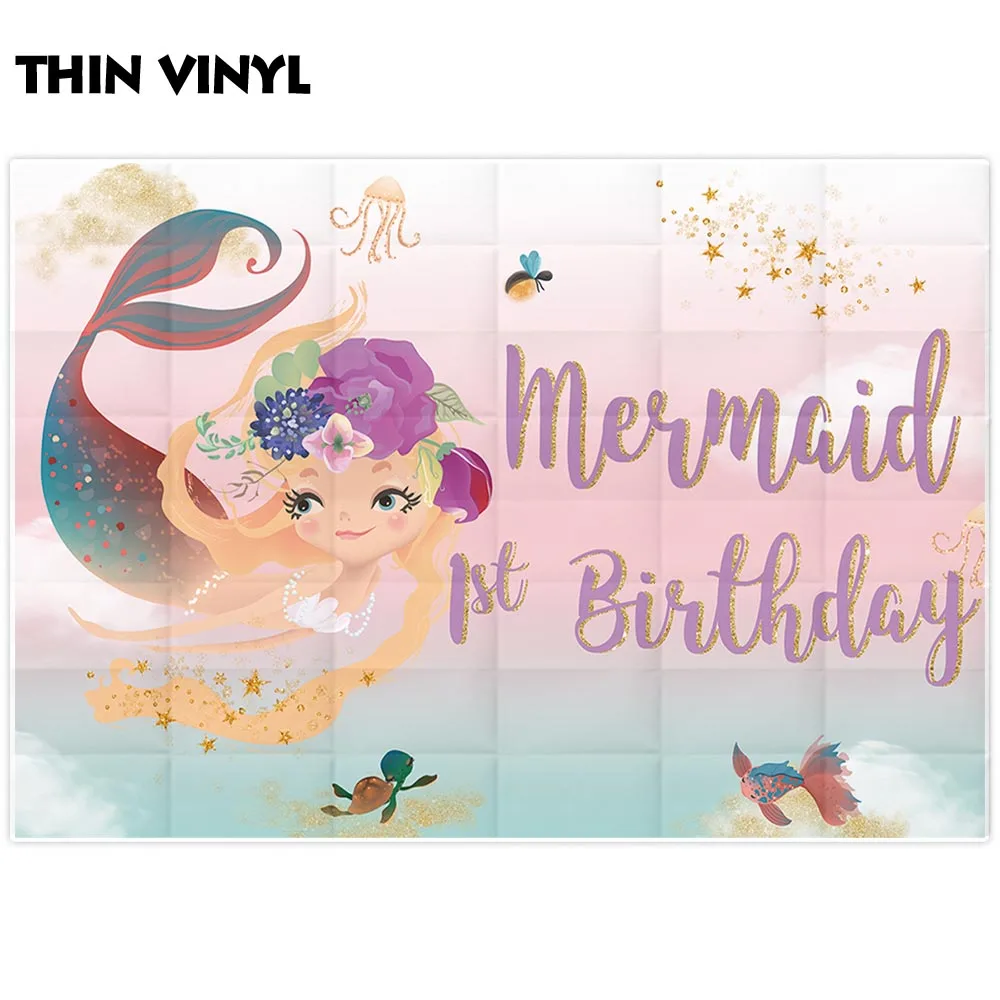 Allenjoy mermaid achtergrond photocall verjaardagsfeestje zoete meisje onderwater pastel kleur glitter sterren foto achtergrond photophone