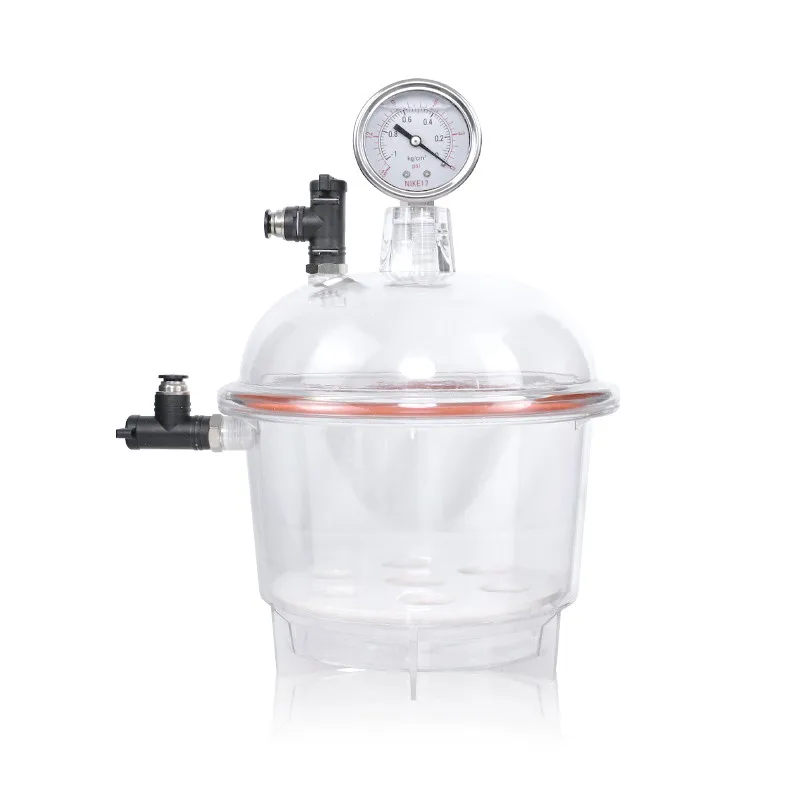 Laboratory Plastic Vacuum Dryer 150-250mm Double Valve Plastic Vacuum Drying Dish with Pressure Gauge, Including Vacuum Pump