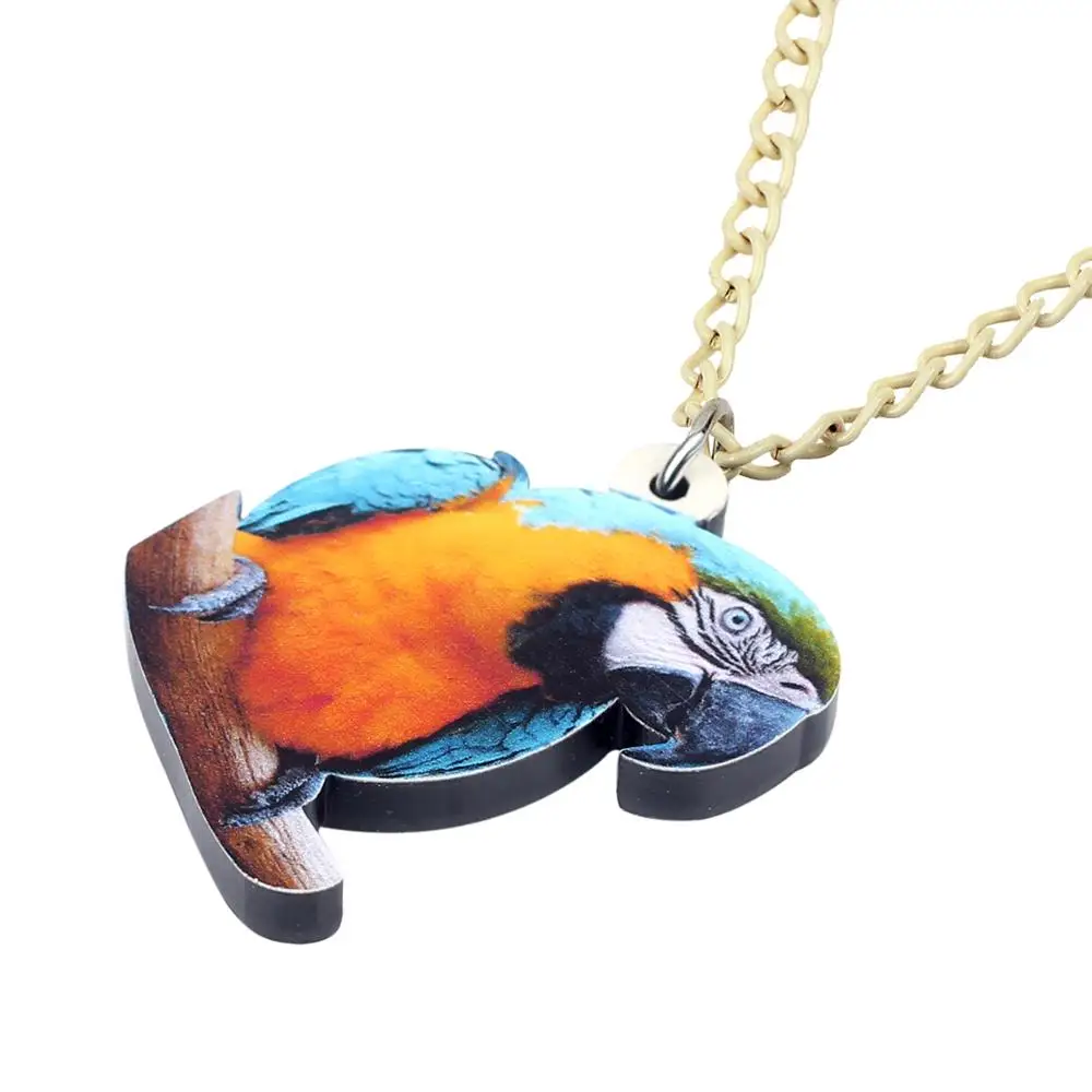 Bonsny Acrylic Blue-and-Yellow Macaw Parrot Bird Necklace Choker Sweet Bird Animal Jewelry Girl Lady Teen Charm Party Gifts 2019