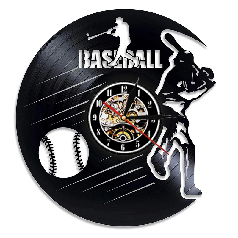 Baseball Vinyl Record Wall Clock Modern Design Sport Theme Hanging Watch Vinyl Wall Clocks Home Decor Gifts for Sportsman