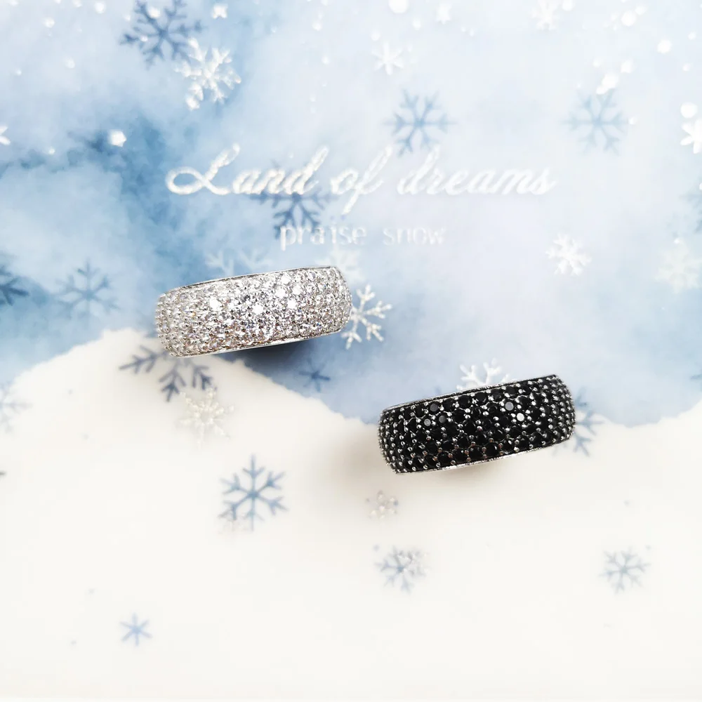 Ring CZ Pave 925 Sterling Silver With 5 Rows Black & White Zirconia Fine Jewelry Classic Trendy Minimalism Gift For Woman Man