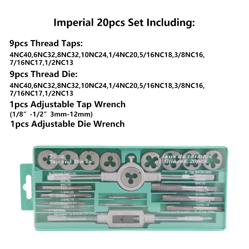 XCAN Thread Tap and Die Set Imperial 20PCS Screw Tap Drill Hand Plug Tap Wrench Threading Hand Tools Tap and Die Set