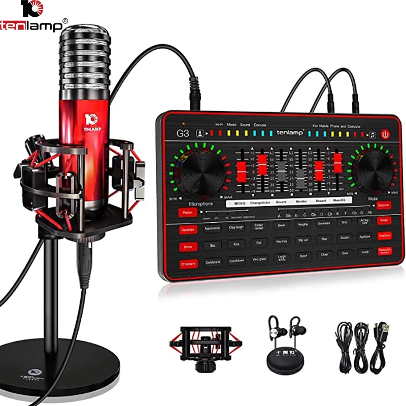 

Professional Sound Card Set Equipment Audio Interface Live Sound Card Microphone Voice Changer Sound Mixer for Studio Recording