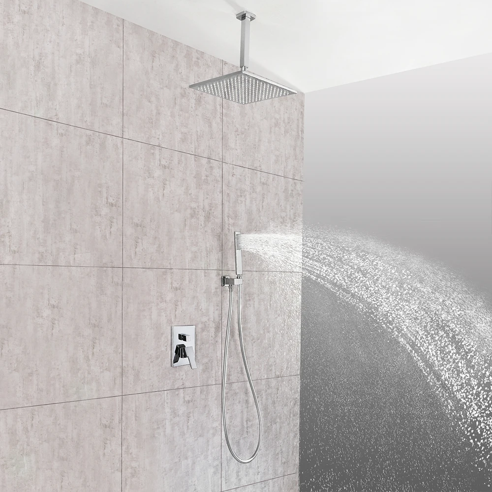 SKOWLL Shower Faucet Ceiling Mounted Bathroom Rain LED Shower Head Set, Polished Chrome SK-8225