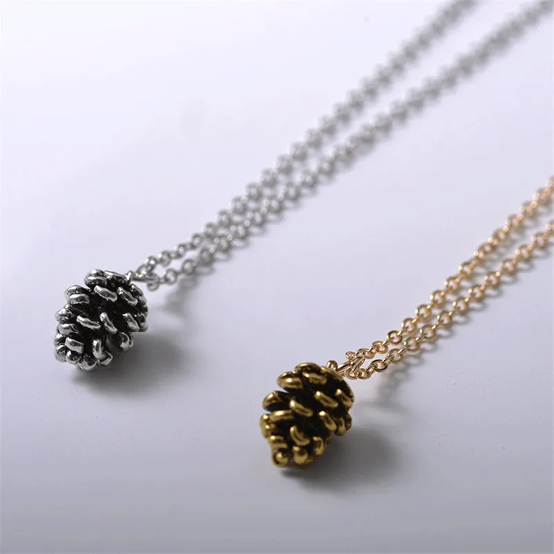 Fashion Vintage Chain Necklace For Women Girl Pine Nut Plant Specimen Pendant Metal Choker Acorn Pinecone Jewelry Accessories