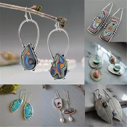 Vintage Water Drop Colorful Resin Stone Earring Boho Brincos Jewelry Spiral Marbling Pattern Big Drop Dangle Earrings for Women