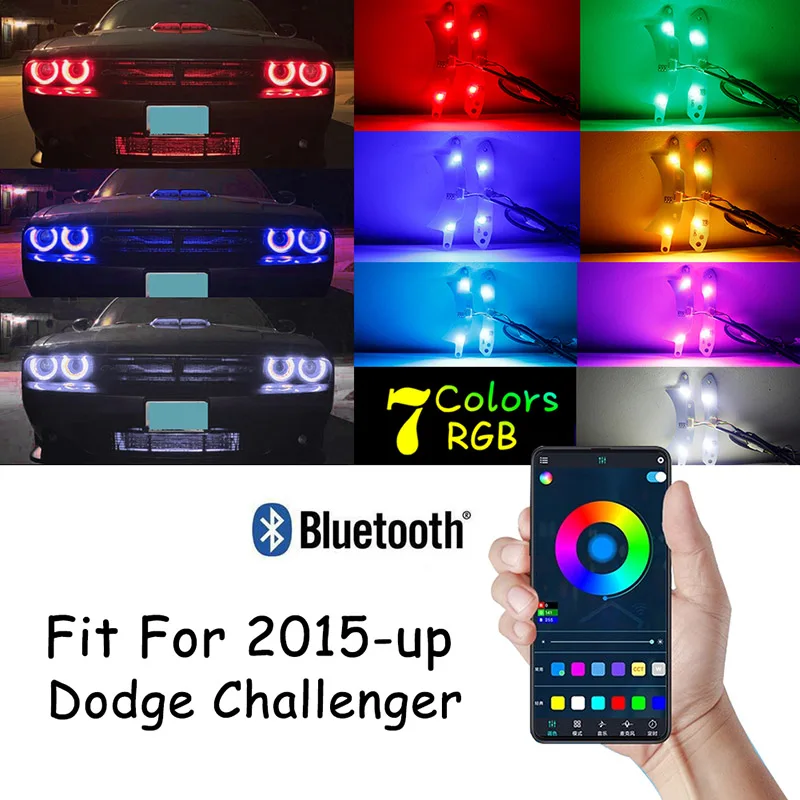 Bluetooth APP Remote Control RGBW MultiColor LED DRL Headlight Circuit Board Light Kit For 2015-2018 Dodge Challenger Error Free