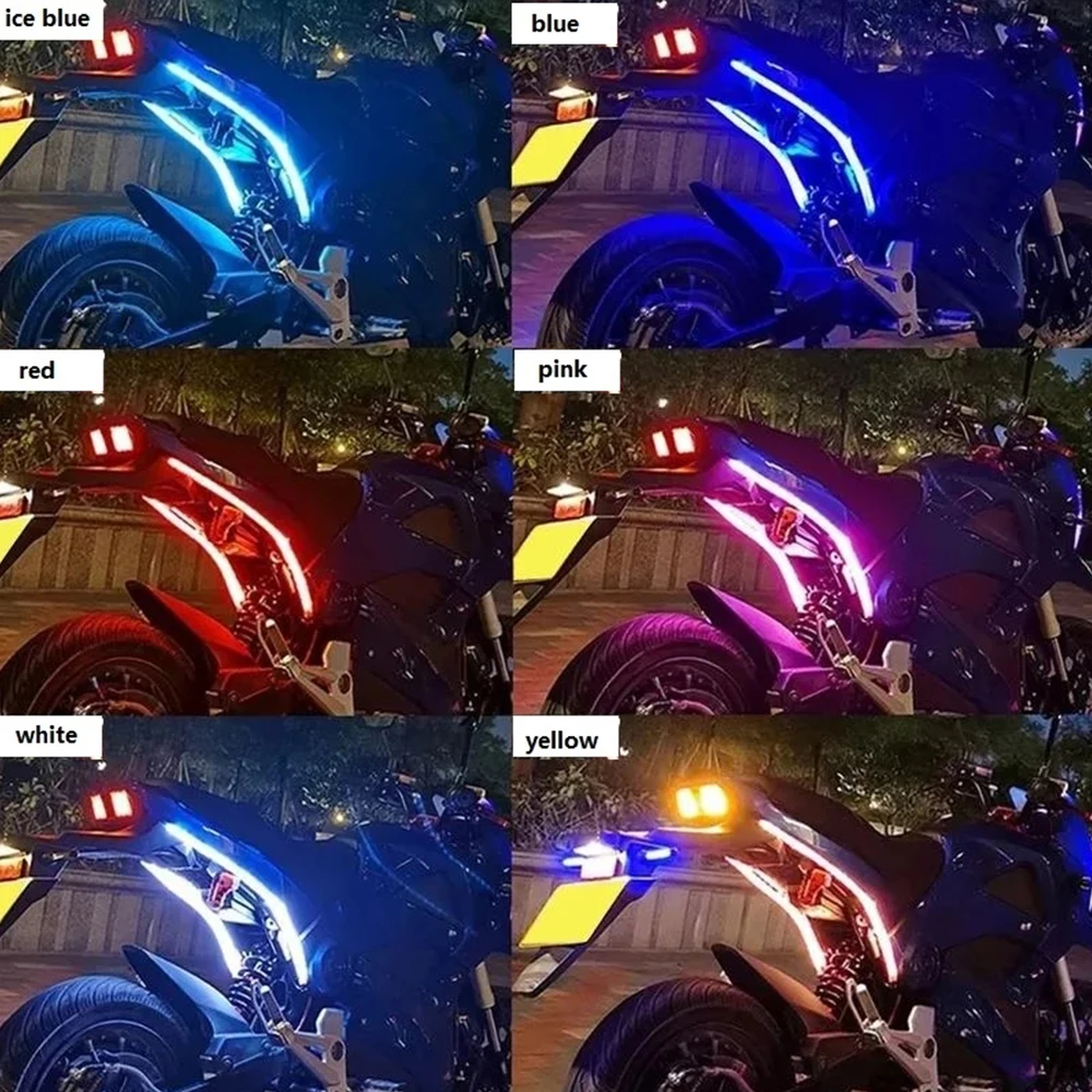 2pcs Led Lights For Motorcycle Decorative Flexible Strip Lamp Turn Signal Light Flowing Tail Lights Daytime Running Lamp 12V