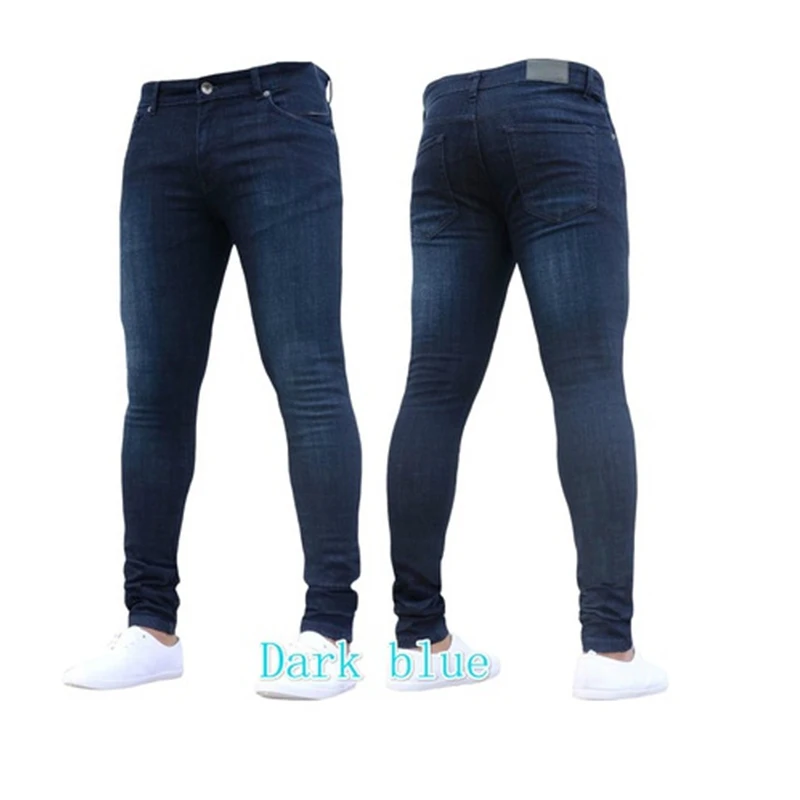 Men Elastic Skinny Jeans 2021 Solid Color Stretch Pencil Pants Streetwear Mens Blue Black Denim Jeans Jogging Cowboy Trousers