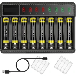 Cargador de batería inteligente de 8 ranuras, pantalla LED para pilas recargables AA/AAA NiMH