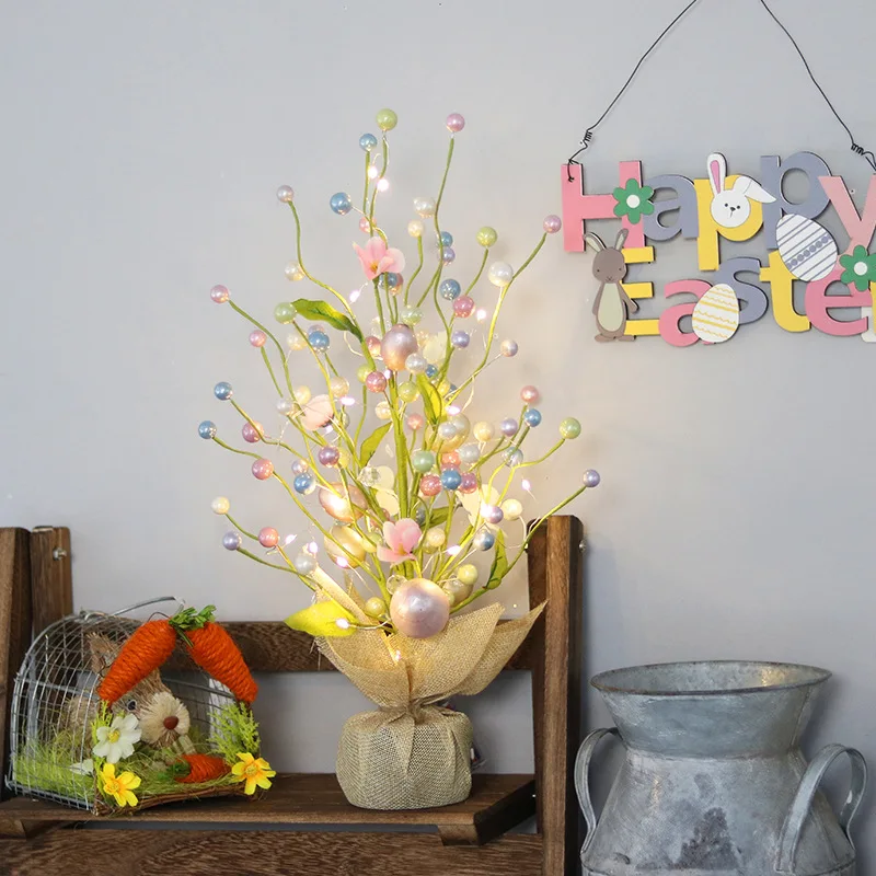 

45cm Easter LED Egg Tree Colorful Fake Plant Flower DIY Easter Decoration Spring Party Home Decor Happy Easter Gift Ornaments