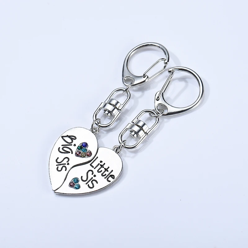 2 Pcs-Set Big Sister Little Siste Keychain Love Heart Crystal Key Chain Family Zinc Alloy Couples Party Jewelry Accessories Gift