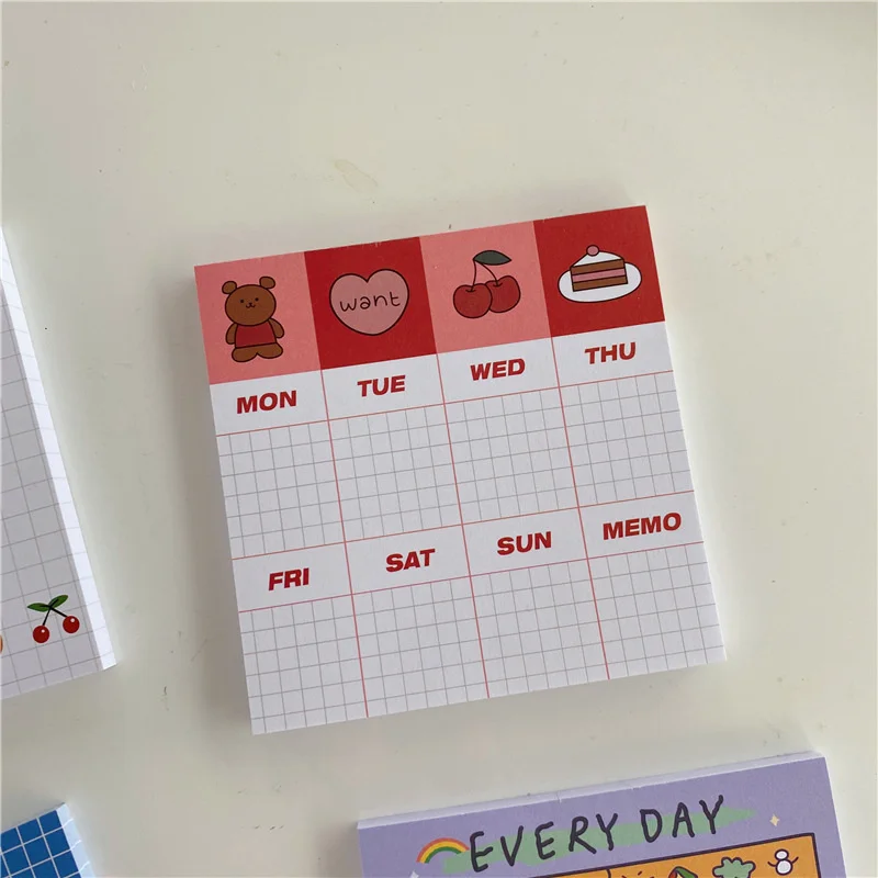 50 Sheets Cute Bear Note Paper Purple Pink Memo Pad Creative Message Day Week Planner Sticker School Office Stationery Supply