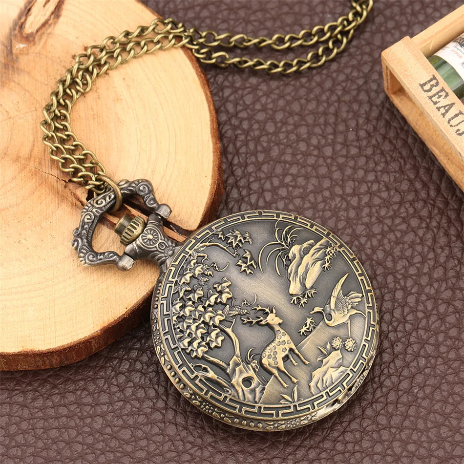 Tinh Tế Đồng Nai Sừng Tấm Thiết Kế Thạch Anh Đồng Hồ Bỏ Túi Cổ Vintage Dây Fob Dây Chuyền Bỏ Túi Quà Tặng