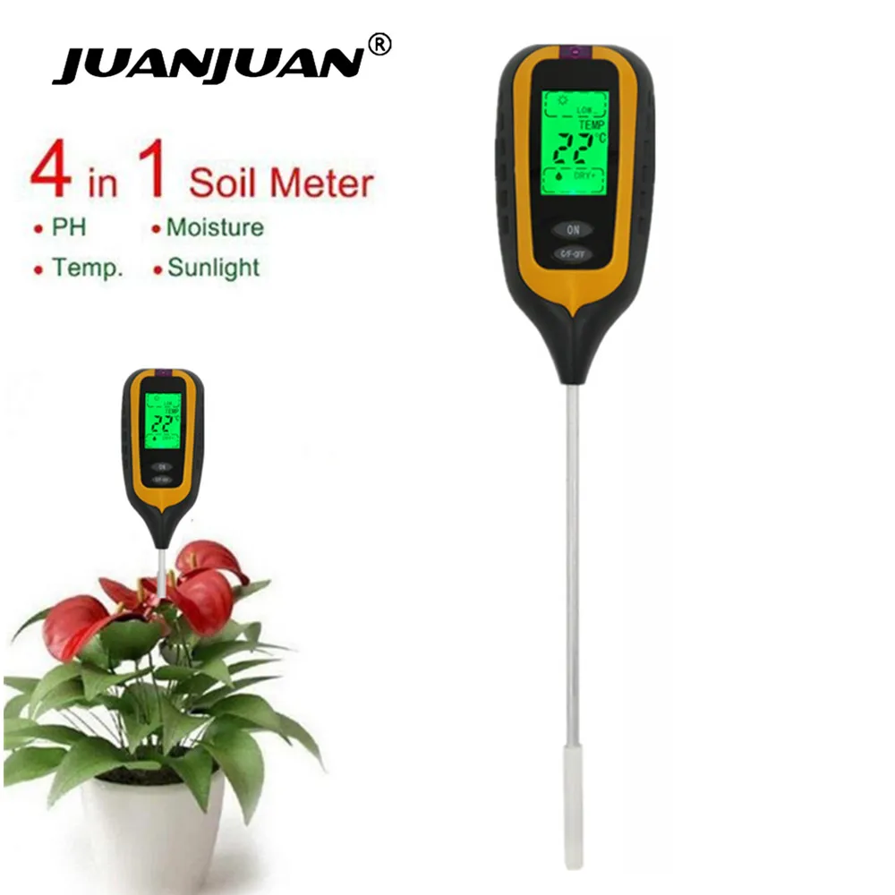 Soil PH Meter Soil Tester PH Moisture Meter Temperature Sunlight Intensity Measurement Analysis Acidity Alkali