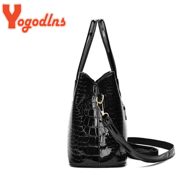 Yogodlns Luxury Bright Leather Handbag Female Alligator Crossbody Bag Large Capcaity Shoulder Bag Fashion Mommy Bag Totes