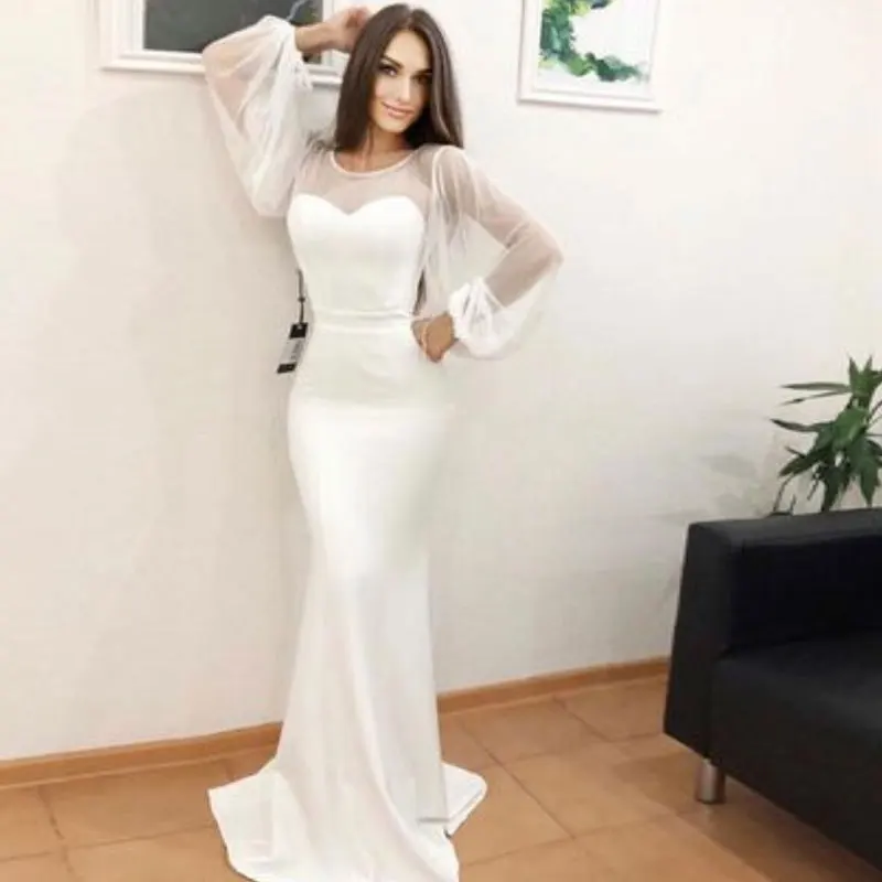 Suknie ślubne w nowym stylu Mermaid długie bufiaste rękawy suknie ślubne szata De Soirée De Mariage suknie ślubne Vestido De Noiva