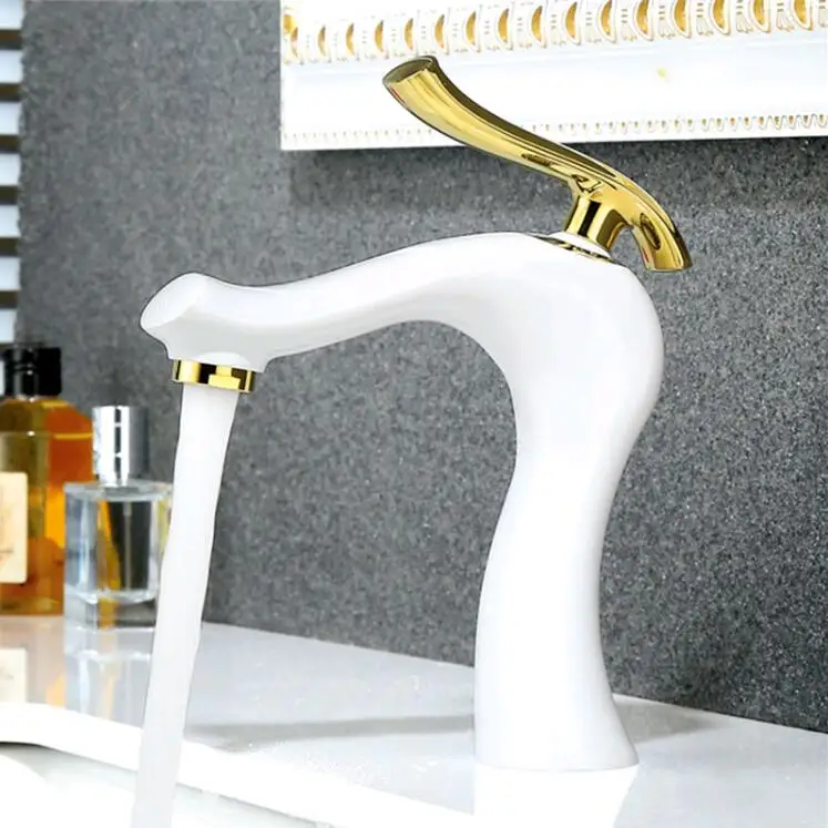 

Vidric New arrival unique design brass chrome white baking finished bathroom single lever hot and cold basin faucet