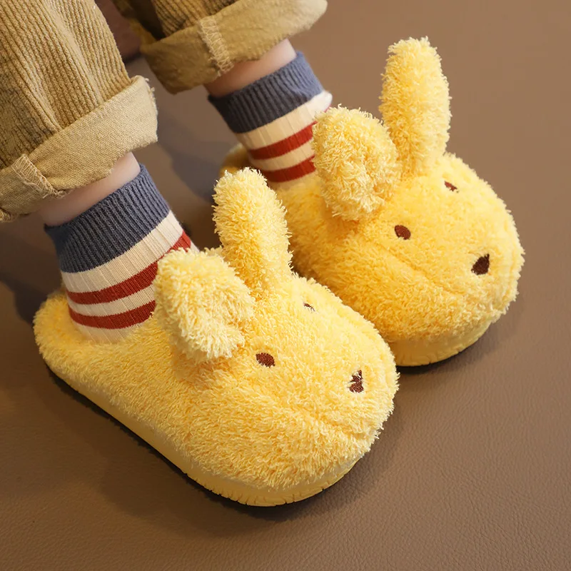 Baby Girls Cotton Slippers 2021 New Winter Children\'s Cute Rabbit Plush Slippers Boys Home Indoor Shoes Furry Kids Slippers