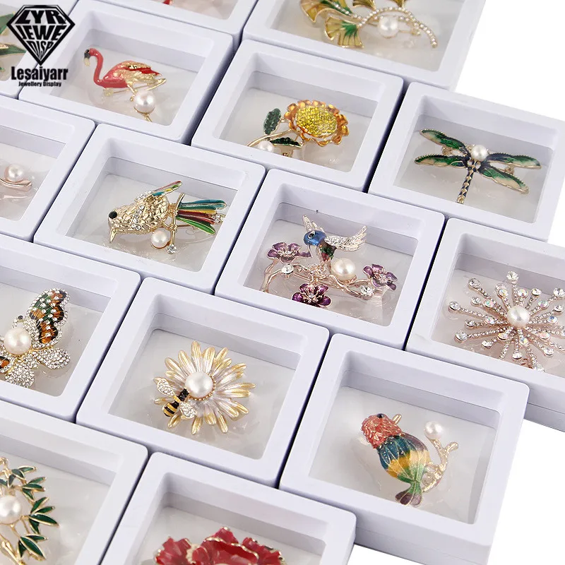 PE Film Brooch Coin Gems Jewelry Storage Box Dustproof Exhibition Decoration Suspended Floating Ring Earrings Display Rack Case