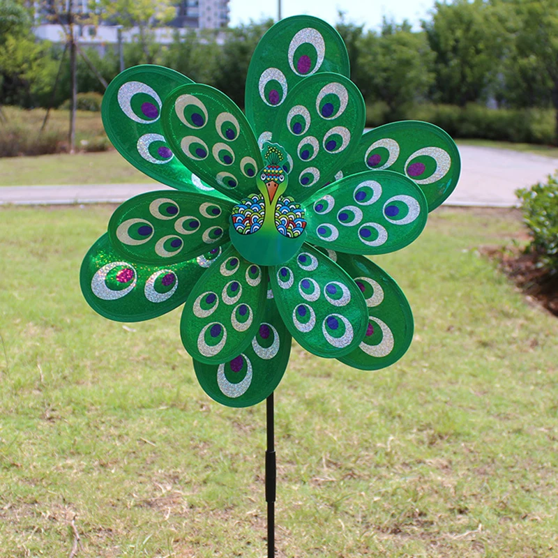 Wind Spinners Peacock Laser Sequin Easy Spinning Kinetic Wind Spinners Sculpture Stake Decoration for Outdoor Yard Trawnik Garden