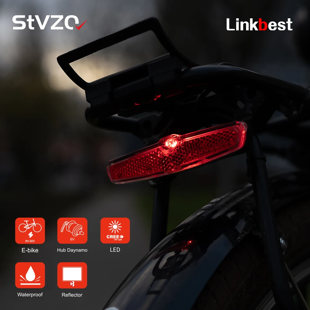 Linkbest-Cycling LED Tail Light, Bike Rear Light, Safety Compact with Reflector, Super Bright Flash for Scooter Hub Dynamo