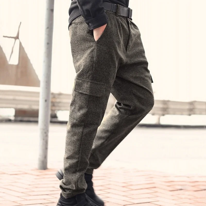 

Style England Gray Casual Trousers Men High Street Slim Zipper Cargo Pants Spring Autumn Fashion 2022 Business Pants S-2XL