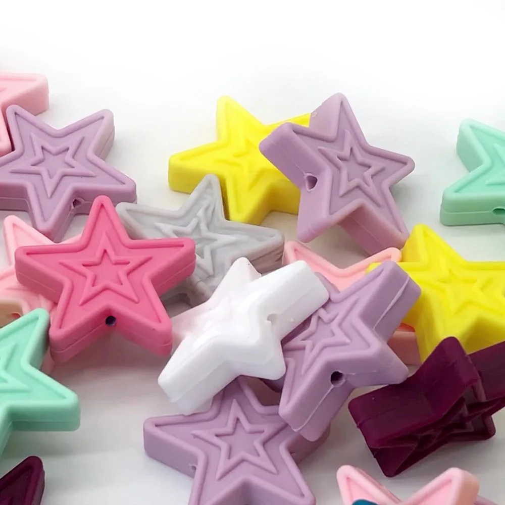 10Pcs Baby Tandjes Bpa Gratis Star Taai Zintuiglijke Siliconen Kralen Ambachten Ketting Voor Hanger Baby Bijtring Speelgoed Diy Gift