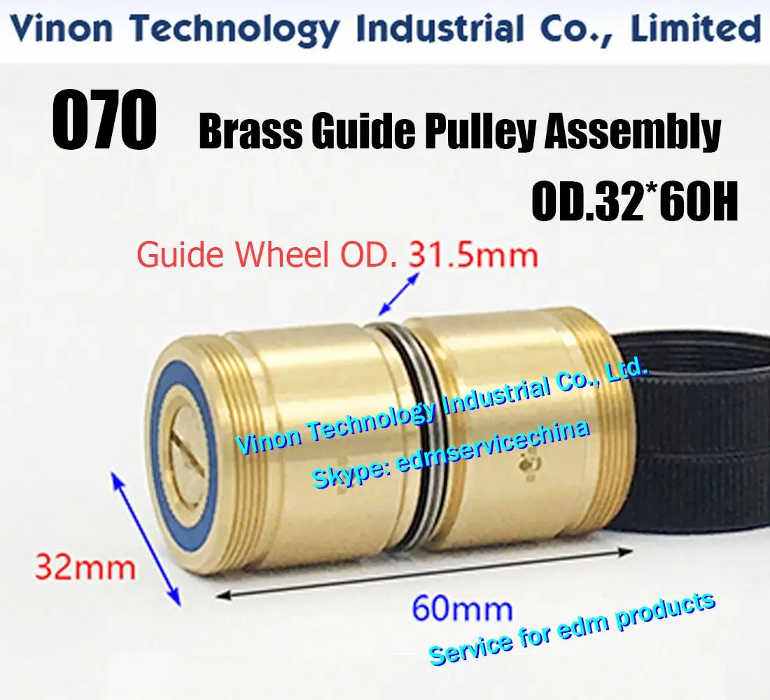 OD32x60Hmm 070 Brass Guide Pulley Roller Assembly Parts, Brass-Roller's Diameter 32mm, Guide-Pulley's Diam. 31.5mm, Height 60mm