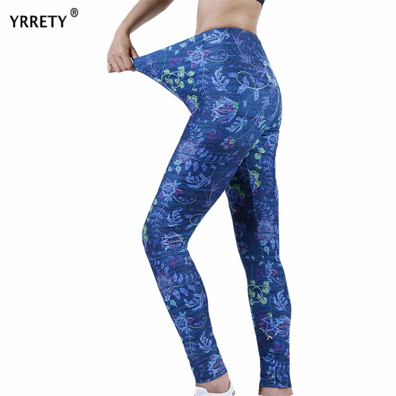 

YRRETY Sexy Yoga Leggings Women Hips Push Up Gym Fitness Pants Workout Running Retro Blue Floral Printed Pattern New Clothes