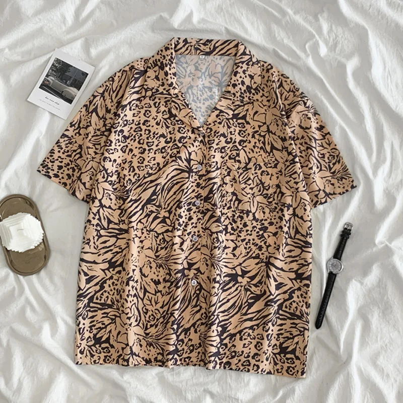 Zebra Stripes Shirts Women Design Retro All-match Hong Kong Style Button-up Short Sleeve Blouses Ulzzang Casual Baggy Tops Mujer