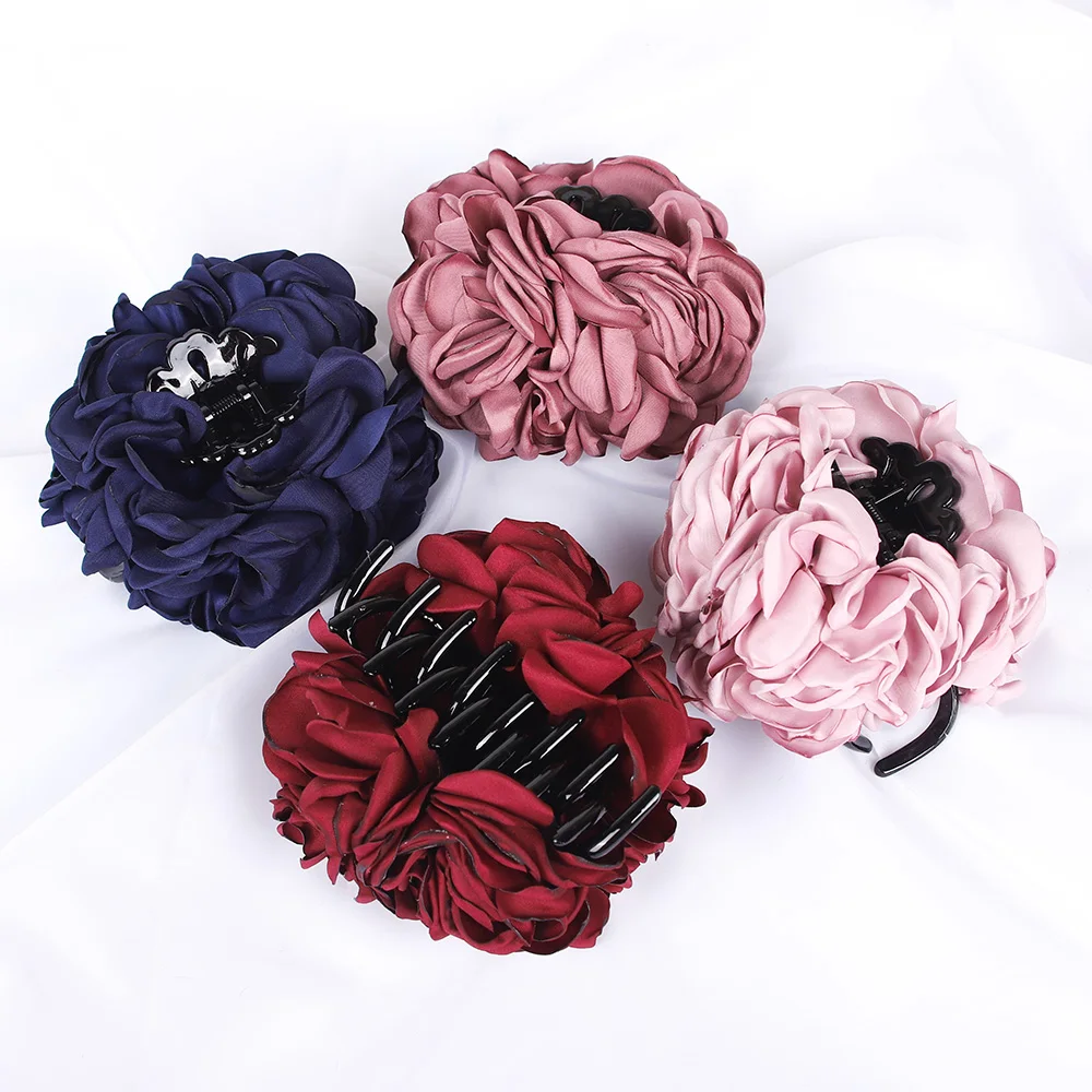 New Fabric Big Camellia Flower Hair Claw Clips Barrettes Women Girls 11CM Plastic Ponytail Holder Hair Clamps Hair Accessories