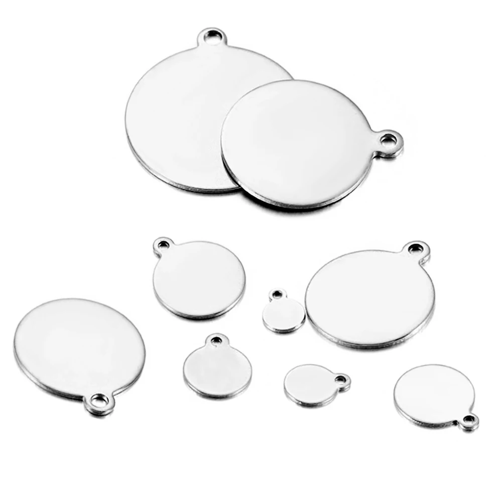 20Pcs Stainless Steel Charms Dog Tag Round Blank Disc Metal Pendant Necklace For Jewelry Making Findings Accessories