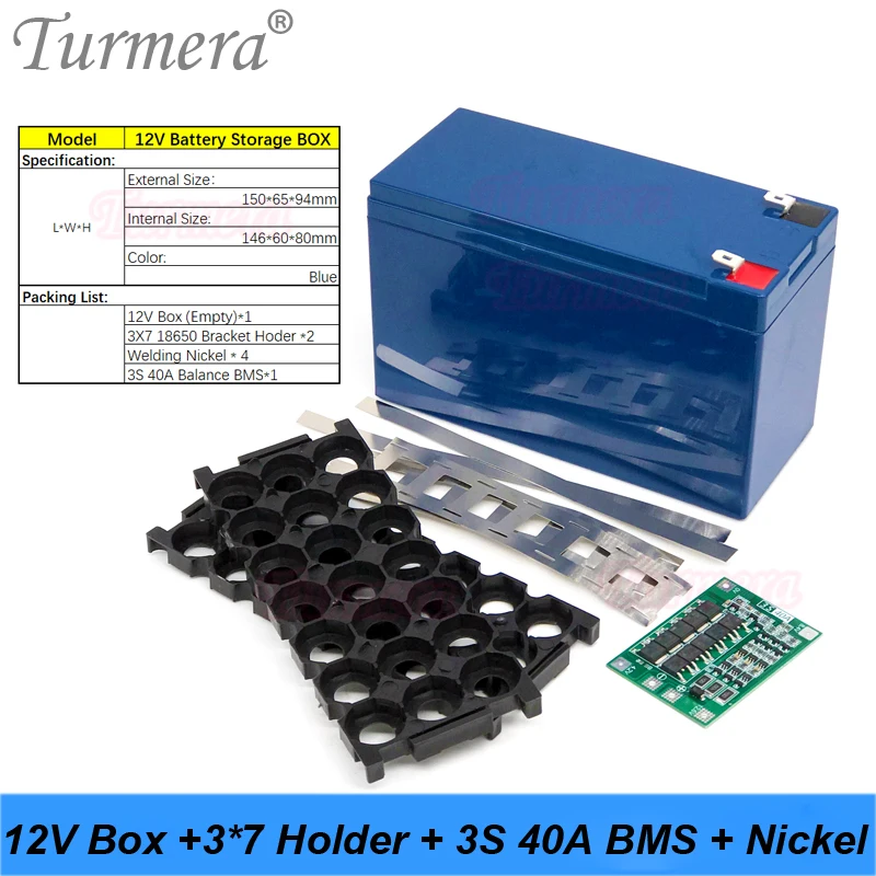 Turmera 12V 3S 7P Li-ion Battery Case Box 3*7 18650 Holder 3S 40A BMS with Welding Nickel for Motorcycle Replace Lead-Acid Use