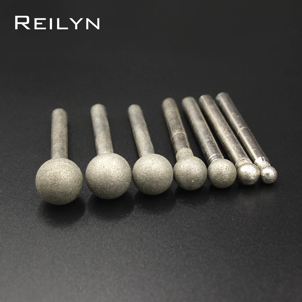 Reilyn Round Head 6mm Ball Point Grinding Head Emery Diamond Grinding Bits 120# 6mm-18mm Jade Stone Polishing Bits 1Pc