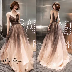 It's Yiiya A-Line Formal Dress V-Neck Spaghetti Strap Sleeveless Robe De Soiree K321 Sequined Backless Zipper Dress Woman Party